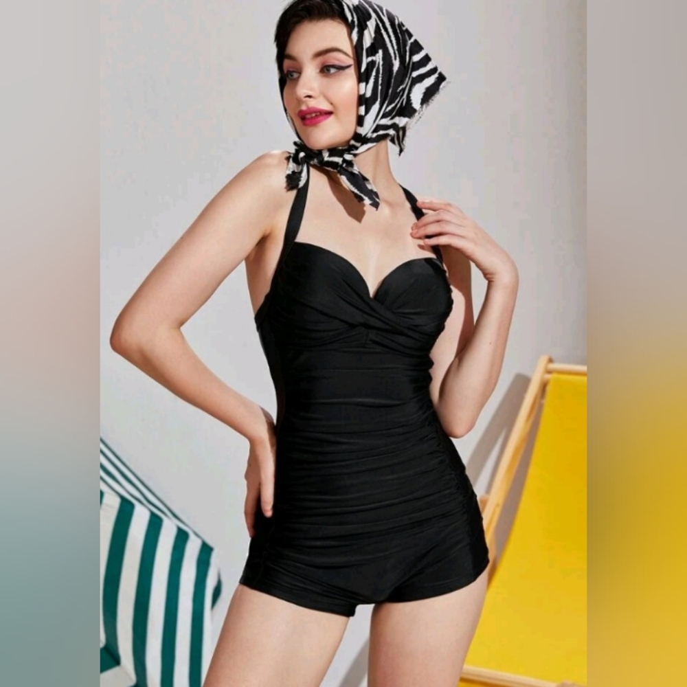 Twisted front ruched one piece